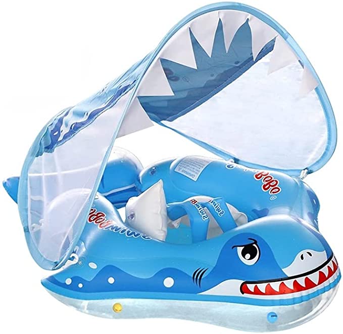 Photo 1 of Baby Water Float with Canopy, Add Tail Never Flip Over Swimming Floaties for Babies 3-36 Months with Upf50+ Sun Protection Canopy (Blue, S)
