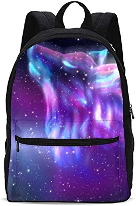 Photo 1 of Kids Wolf Backpack for Boys Girls Cool Wolf forest Galaxy Bookbags Elementary Middle High School Bag Large Capacity 17 inch Big Student Backpack for School and Travel