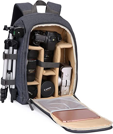 Photo 1 of G-raphy Waterproof Camera Backpack with Laptop Compartment, Tripod Holder for Nikon, Canon, Sony, Panasonic (Gray)