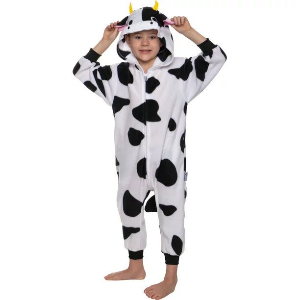 Photo 1 of Cow One Piece - Plush Kids Animal Costume Jumpsuit by Silver Lilly (7-9 Youth)---factory sealed