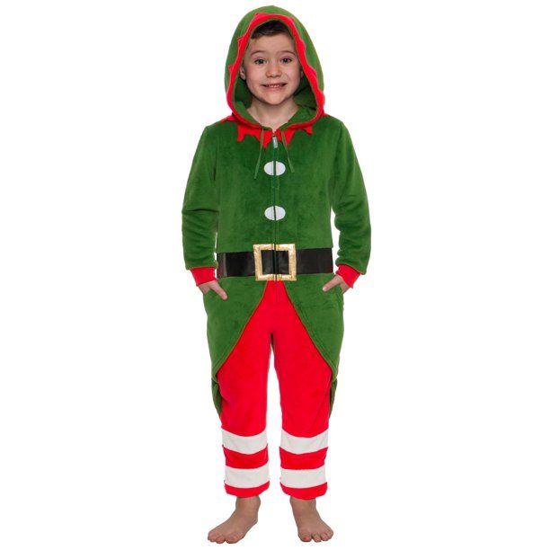 Photo 1 of Elf One Piece - Plush Kids Holiday Costume Jumpsuit by FUNZIEZ! (10-12 Youth)---factory sealed