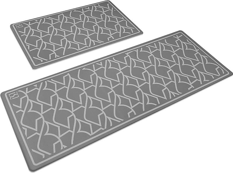 Photo 2 of BBI Grey Kitchen Floor mat Set of 2 - Cushioned Anti Fatigue Washable Non Slip / Non Skid mats - Thick Design for Comfort Standing - Waterproof and Soft - Two Piece Padded Carpet -