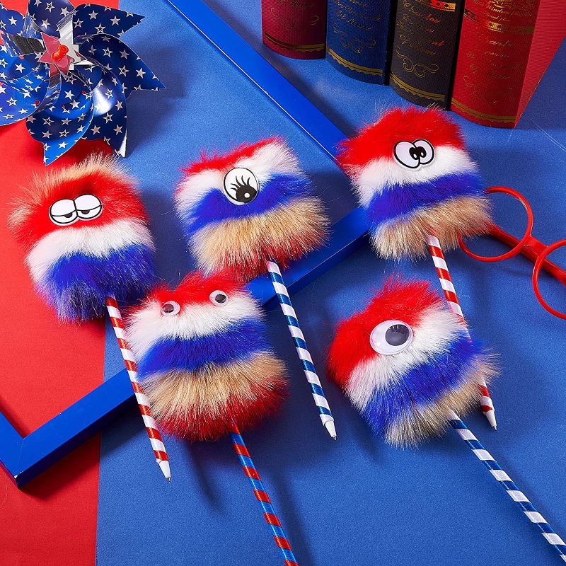 Photo 1 of 20 Pieces July 4th Pens Cute Fluffy Pen for School Office Christmas Birthday Carnival Party Favor Supply (Lovely Style)
