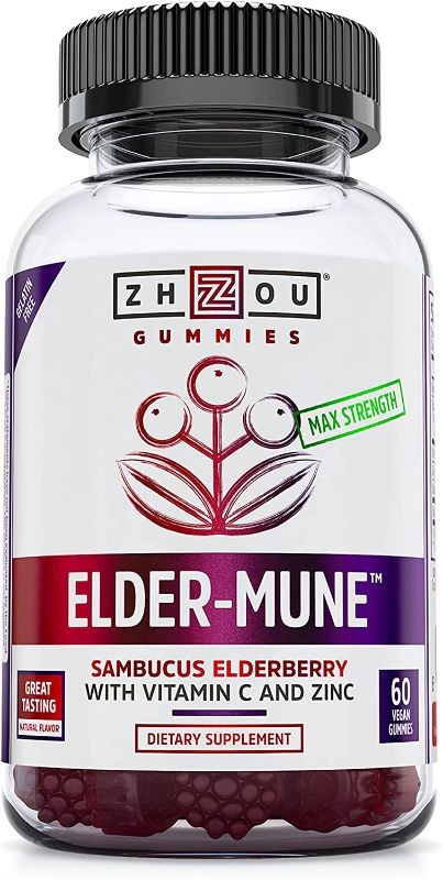 Photo 1 of Zhou Nutrition Elder-Mune Sambucus Elderberry Gummies with Zinc and Vitamin C for Adults & Kids (Age 4+) Immune Support with Antioxidants, Vegan, Gluten Free, Non-GMO, 30 Servings, 60 Gummies