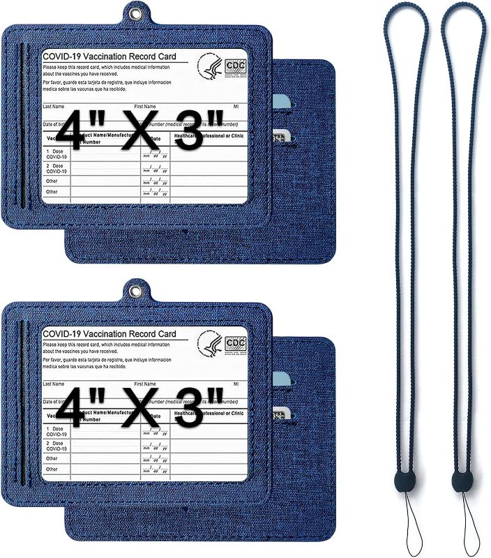 Photo 1 of 2 COUNT Vaccine Card Holder PU Leather Cover 4x3, Immunization Card Protector with Soft Silicone Lanyard Vaccination Card Protector with Skin-Friendly Lanyard Vaccination Card Holder [2 Packs] - Deep Blue