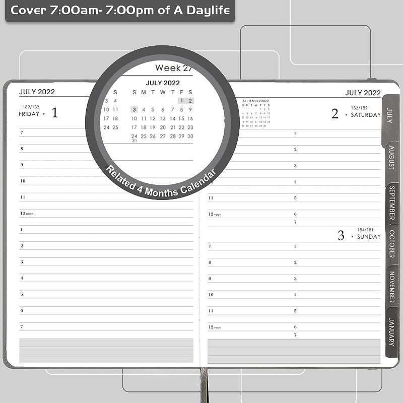 Photo 3 of 2022-2023 Diary - 2022-2023 Daily Planner, Appointment Book 5-3/4" x 8-1/2", July 2022 - June 2023 , Daily Planner with Monthly Tabs, Inner Pocket/Pen Loop/Banded/Bookmarks