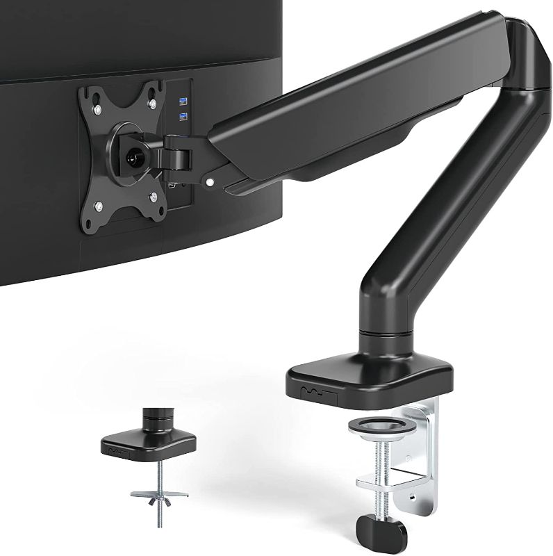 Photo 1 of TEMPSPACE 17-32 inch Monitor Stand, Single Monitor Arm Computer Desk Mount, with Gas Struts Adjustable Vesa Monitor Stands for Universal Flat/Curved Screen, Holds up to 20 lbs with Clamp/Grommet Base