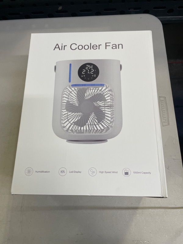 Photo 2 of Portable Air Conditioner Fan, Air Cooler Portable Desktop Air Conditioner with LED Display, 1000ml Capacity,Small Personal Air Cooler Cooling Fan with 7 Colors Light,3 Speeds for Office Home Room ( BOX HAS MINOR DAMAGE ) 
