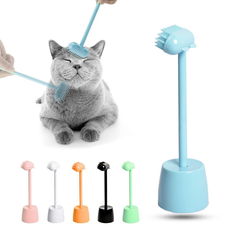 Photo 1 of Cat Massager Brush Toys - Cute Cat Brush with a Display Stand, 6 Colors to Choose from Washable Grooming Cat Comb, Scratching Can Get to Hard to Reach Areas (Blue)
