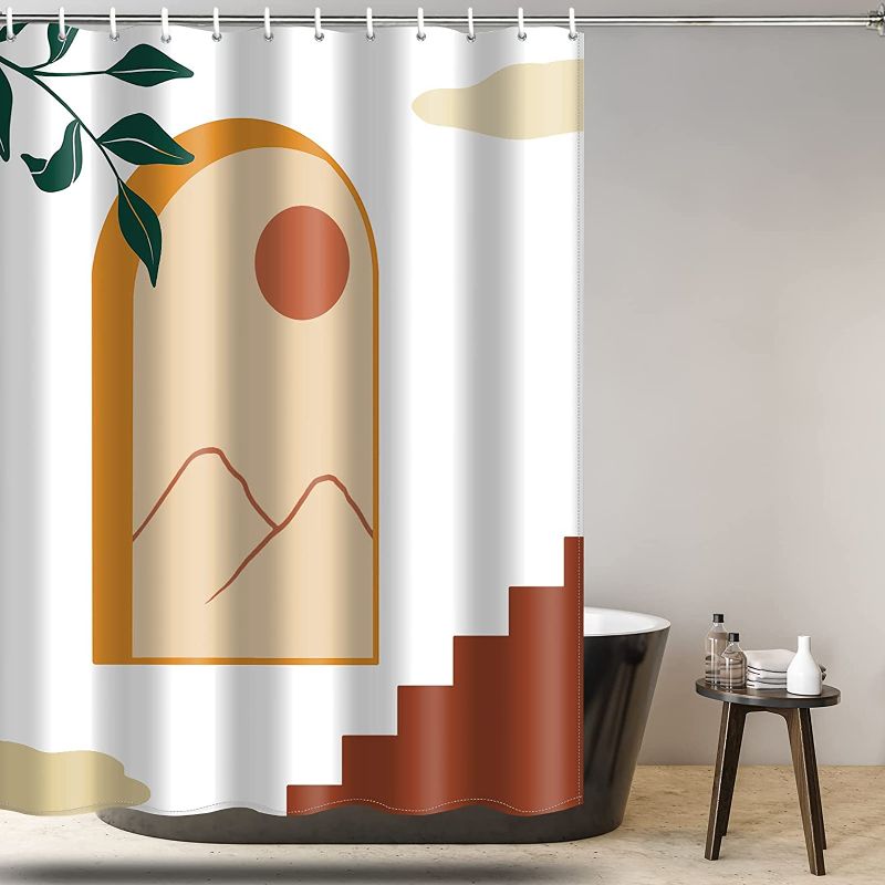 Photo 1 of Abstract Fabric Shower Curtain for Bathroom Mid Century Modern Bathroom Decorative Aesthetic Terracotta Boho Bath Curtain Sets with 12 Hooks (70Wx70H)
