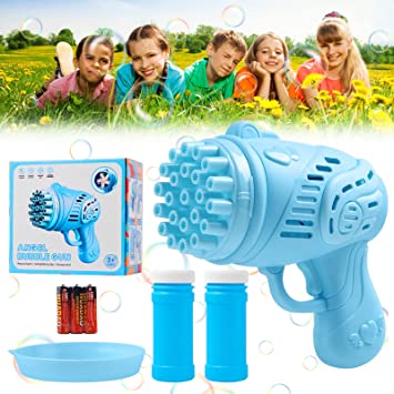 Photo 1 of 23 Hole Bubble Machine for Kids , 2022 New Bubble Toys for Kids Adults Outdoor Party Favors, Bubble Blower Maker Toys with 2-Bottles Bubble Refill Kit Gifts for Boys Girls (Blue)…