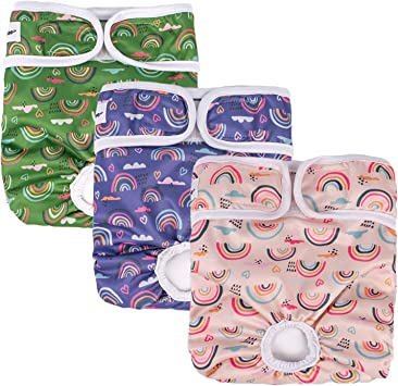 Photo 1 of Docuwee Female Washable Dog Diapers (3 Pack), Reusable Puppy Absorbent Diapers Wrap for Doggie Heat Period, Puppies, Small and Medium Female Sized Dogs Incontinence, Menstrual Care, , SIZE L 