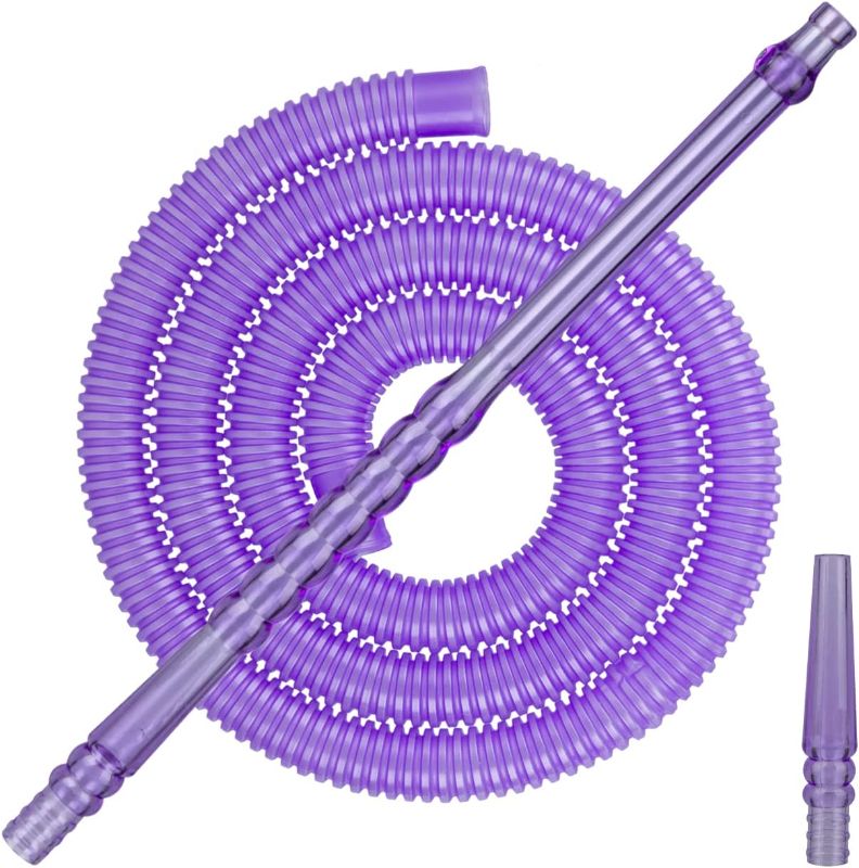 Photo 1 of 2 pack 60'' Disposable Hookah Hose, Acrylic Handle with Flexible Shisha Pipe (Purple)