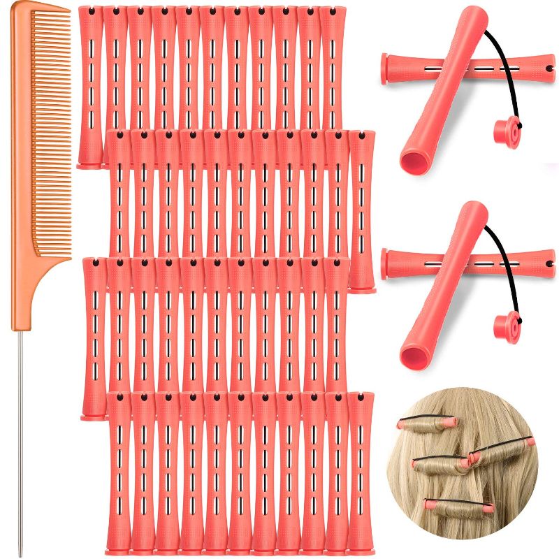 Photo 1 of 48 Pieces Hair Perm Rods Cold Wave Rods Plastic Perming Rods Curlers Hair Rollers with Steel Pintail Comb Rat Tail Comb for Hairdressing Styling Tools (Pink, 0.51 Inch/ 1.3 cm)
