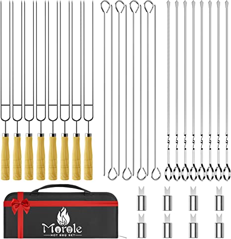 Photo 1 of Morole 33PCS Metal Kabob Skewers for Grilling, 16" Long Stainless Steel Barbecue Skewers Reusable Grilling Skewers for Meat Shrimp Chicken Vegetables, Includes 8 Corn Forks and a Storage Ba