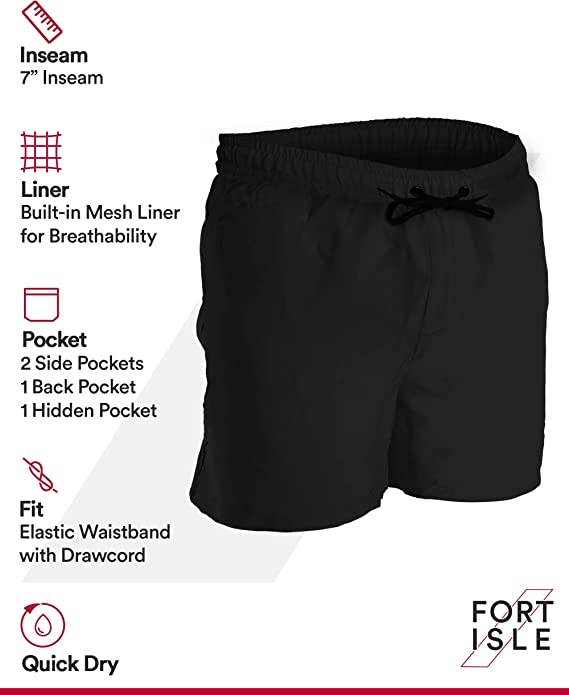 Photo 1 of Fort Isle Mens 7 inch Swim Trunks - 4 Colors Hidden Pocket Mens Bathing Suit 7 inch Inseam | Mens Swim Trunks 7 inch Inseam
Size: Medium
