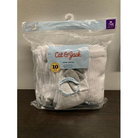 Photo 1 of Boys Athletic Socks Multi-Colored WHITE/GRAY- Cat & Jack SIZE MEDIUM.. 10 PAIR
