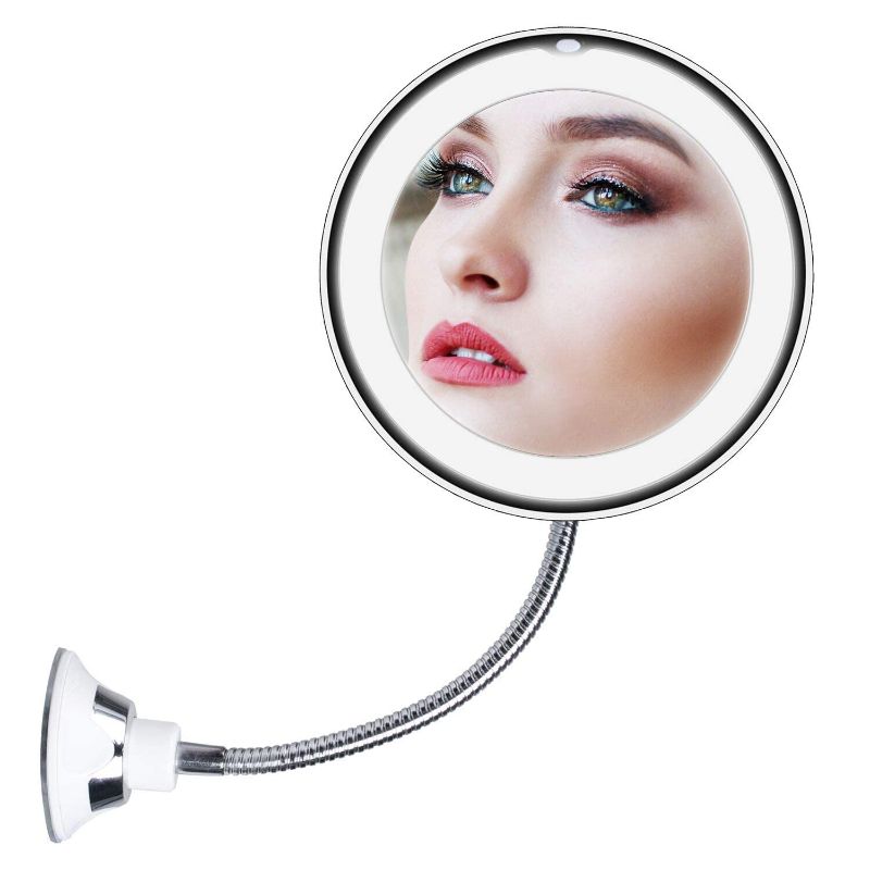 Photo 1 of 10X Magnifying Mirror with Lights, Flexible Mirror as seen on TV, Powerful Suction Cup, 360° Swivel Flexible Gooseneck Makeup Mirror for Bathroom Shaving Travel Vanity, Cordless
