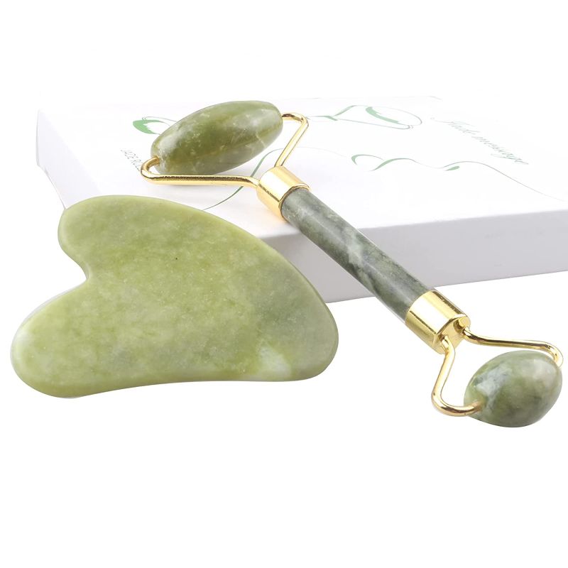 Photo 1 of  Jade Gua Sha Set Massage Tools Facial Beauty Accessories Roller Skin Massager for Face, Neck and Eye Treatment Facial Roller for Skin Care Routine Kit
