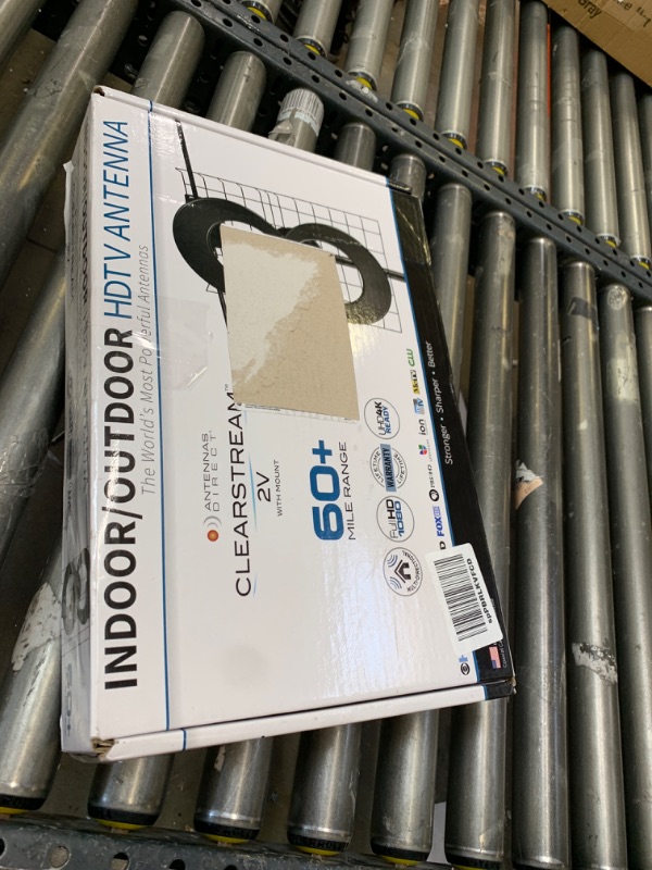 Photo 2 of Antennas Direct ClearStream 2V TV Antenna, 60+ Mile Range, UHF/VHF, Multi-directional, Indoor, Attic, Outdoor, Mast w/Pivoting Base/Hardware/ Adjustable Clamp, Sealing Pads, 4K Ready, Black – C2-V-CJM, Box Packaging Damaged, Item is New

