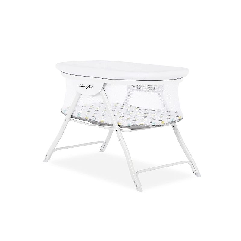 Photo 1 of Dream On Me Poppy Traveler Portable Bassinet in White and Grey, Lightweight, Spacious and Convenient Mesh Design, JPMA Certified, Easy to Clean and Fold Baby Bassinet - Carry Bag Included
