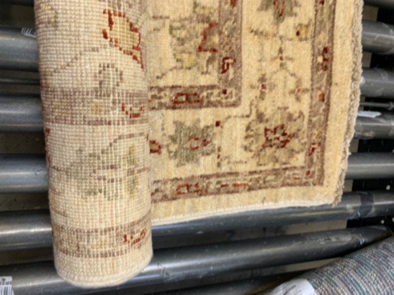 Photo 3 of 3'x5' Tan Patterned rug,No Box Packaging, Minor Use, Minor Fraying on Edges, Creases and Wrinkles in Rug, Dirty From Shipping and Handling, Tape on Rug
