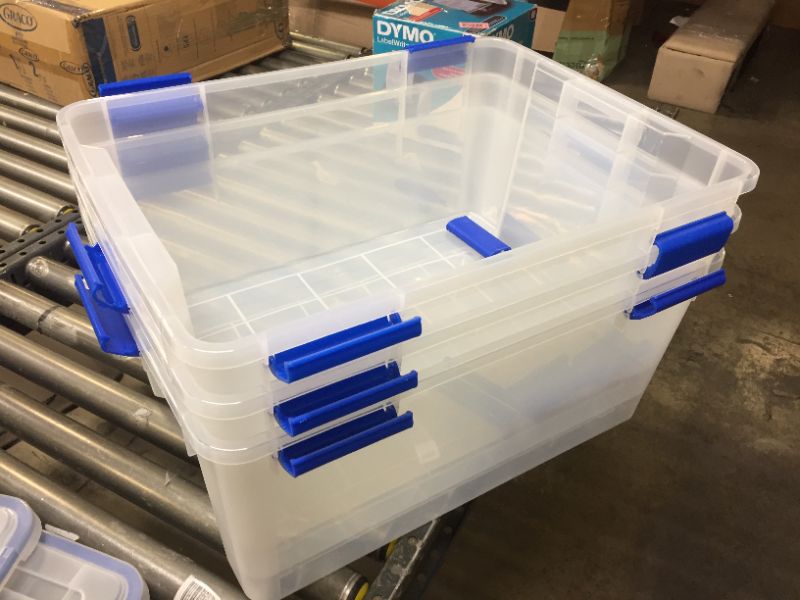 Photo 2 of IRIS 3pk 60qt Weathertight Multi-Purpose Storage Box Clear with Blue Buckles