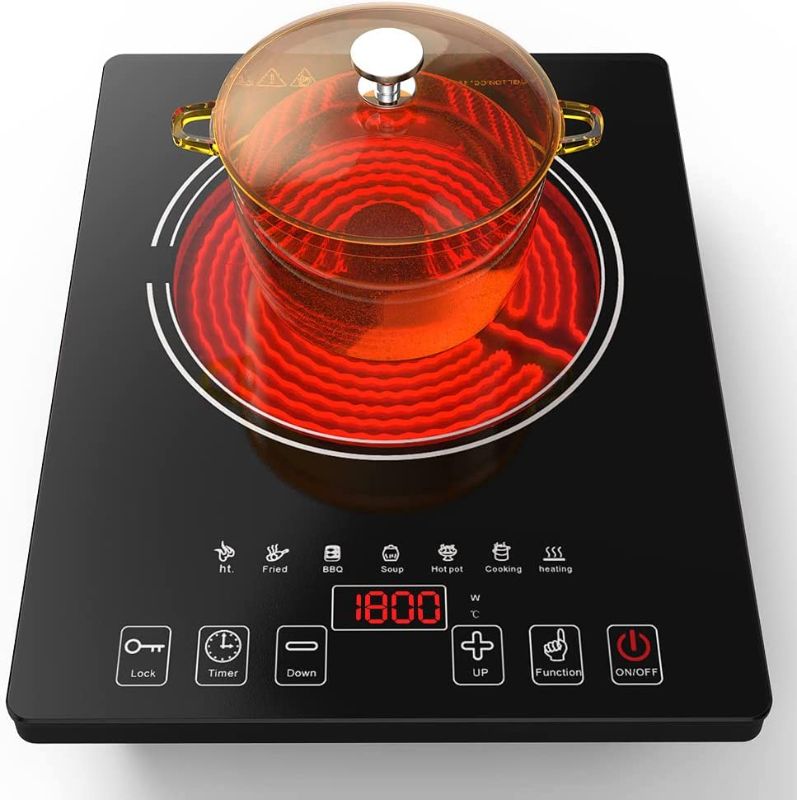 Photo 1 of GTKZW Electric Cooktop, Portable Ceramic Cooktop with LED Touch Screen, 8 Power & 8 Temperature Levels, Child Lock, Timer, Microcrystalline Panel, Energy Saving Hot Plate for Home Camping, 120V
