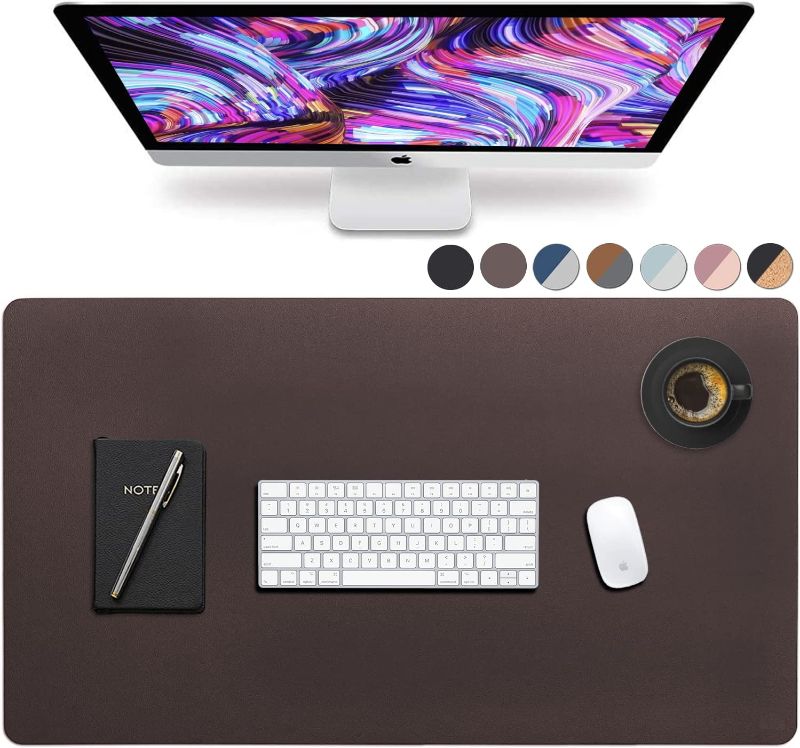 Photo 1 of Leather Desk Pad 36" x 20", Vine Creations Office Desk Mat Waterproof Dark Brown, Smooth PU Leather Large Mouse Pad and Writing Surface, Top of Desks Protector, Dual-Sided Blotter Accessories Decor
