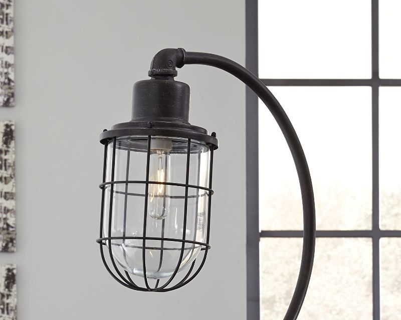 Photo 1 of Signature Design by Ashley Jae Industrial 33.25" Metal Desk Lamp with Glass Shade, Black with Antique Finish
