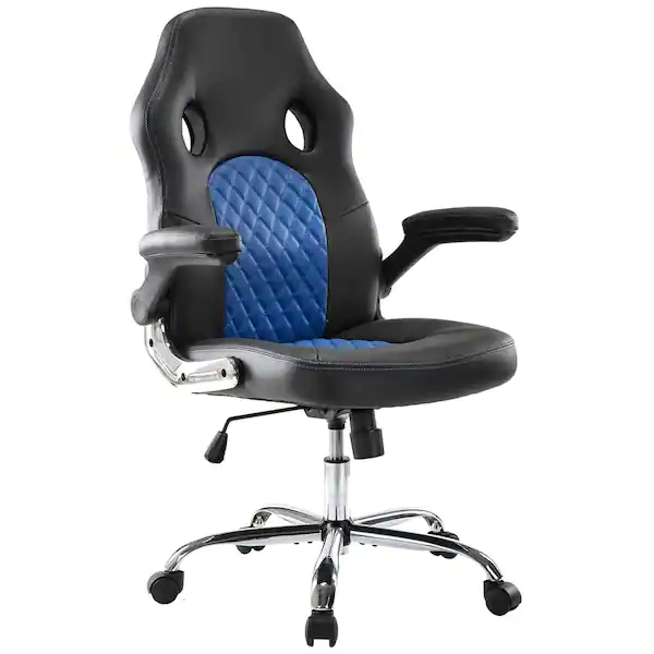 Photo 1 of Black/Blue Office Chair, Gaming Chair Comfortable Ergonomic Task Computer Desk Chair Flip-up Arms and Adjustable Height
