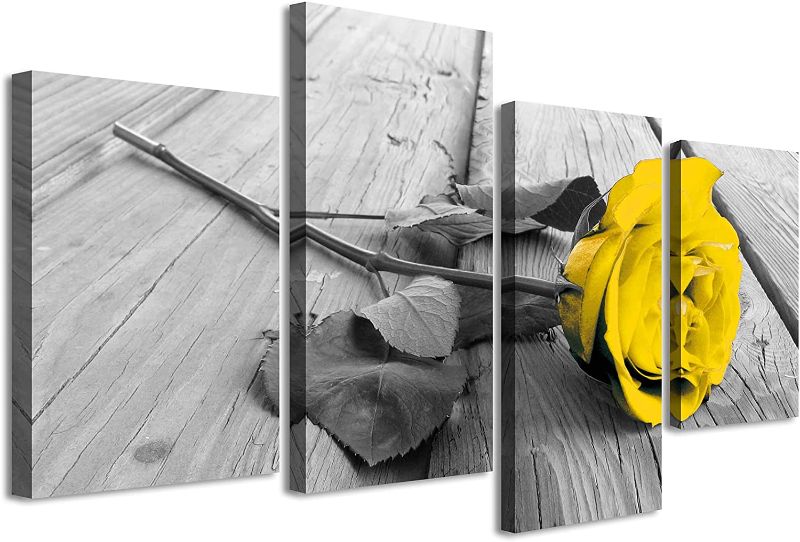 Photo 1 of Bedroom Wall Decor - Yellow Room Decor Rose Flowers Canvas Wall Art Yellow Decorations for Living Room Modern Artwork Black and White Kitchen Decor Pictures Above Bed Stretched and Framed Ready to Hang
