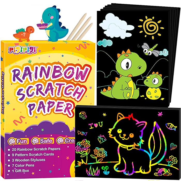 Photo 1 of  Kids Art Craft for Boys: 2 Styles Rainbow Scratch Paper Set Gifts for 3-12 Years Old Girls Drawing Pad Art Project Supply Toy for Toddler Children Kindergarten Party Favor Birthday DIY Game Kit