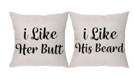 Photo 1 of 2 Pcs Couple Funny Words Throw Pillow Cover I Like His Beard Throw Pillowcase Set of 2 Decorative Cushion Cover for Lover Home Bed Sofa Car Decorations