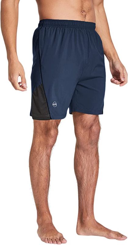 Photo 1 of 
Jimilaka Men's  Athletic Workout Running Gym Shorts Quick Dry Lightweight with Zip Pocket  XL  NAVY BLUE