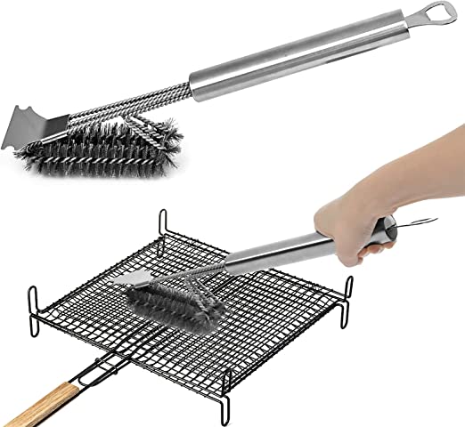 Photo 1 of  BBQ Grill Cleaning Brush 3 in 1 Grill Brush Scraper 18" Stainless Steel Wire Bristle Scraper for Porcelain, Weber Gas, Charcoal Grill, Iron Grill