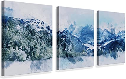 Photo 1 of Abstract canvas wall art Artwork Blue decoration Blue wall art Gable decoration Wall art Navy blue decoration Navy blue wall art Living Room Bbedroom Bathroom Picture art 12x16Inches x3-piece Art work