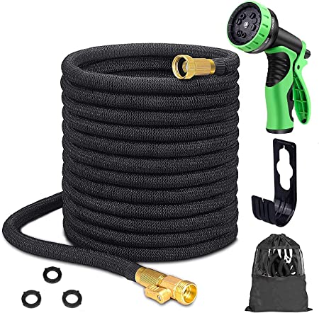 Photo 1 of 100 ft Garden Hose Expandable Water Hose, Flex Water Hose 100ft with 10 Function Zinc Nozzle, Solid Brass Fittings, Extra Strength Fabric 3750D, Lightweight Flexible Yard Hose for Watering