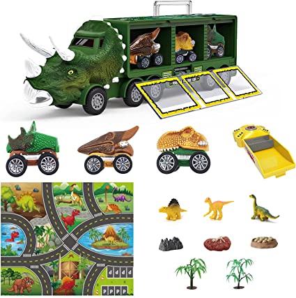 Photo 1 of Dinosaur Truck Toys Pull Back Dinosaur Car with Playmat & Accessories 15 in 1 Dinosaur Truck Transport Car Birthday for Kids 3 4 5 6 7 Years Old Boys / Girls