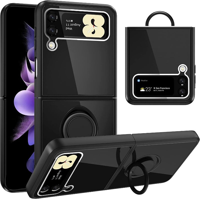 Photo 1 of Zecko Samsung Galaxy Z Flip 3 Phone Case Luxury 9H Temper Glass TPU Protective Case with Ring Kickstand for Samsung Galaxy Z Flip 3 5G(Black)
2PACK