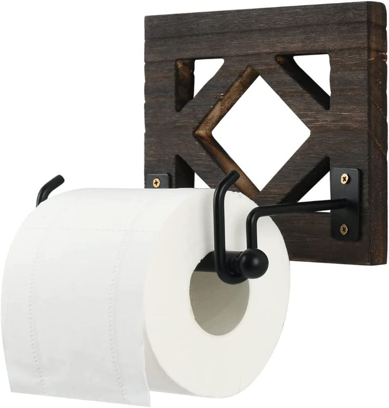 Photo 1 of BVOPLME Toilet Paper Holder, Rustic Country Bathroom Decor Wall Mounted, Rustic Wood Toilet Paper Roll Holder with Upgraded Hooks, Farmhouse Wall Decor
