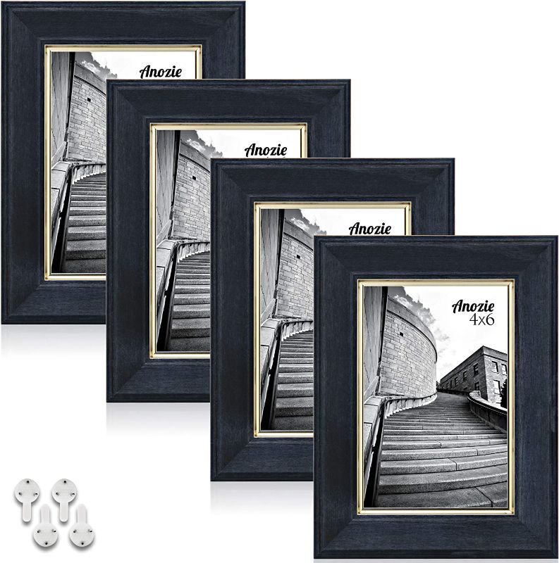 Photo 1 of Anozie 4X6 Picture Frames(4 Pack, Bluewashed) Elegant Design Photo Frame Set with HD Real Glass for Tabletop or Wall Mount Display, Modern Collection (Bluewashed, 4X6)
