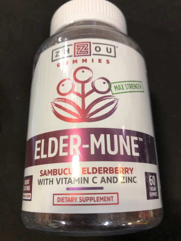 Photo 2 of Zhou Nutrition Elder-Mune Sambucus Elderberry Gummies wit h Zinc and Vitamin C for Adults & Kids (Age 4+) Immune Support with Antioxidants, Vegan, Gluten Free, Non-GMO, 30 Servings, 60 Gummies  EXP 10/2022