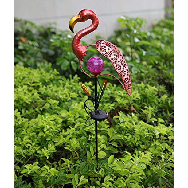 Photo 1 of WSgift Decorative Solar Lights, Metal Flamingo Pathway Outdoor Stake Lights, Waterproof Warm White F3 LED Decorative Lights for Patio, Lawn, Courtyard and Garden