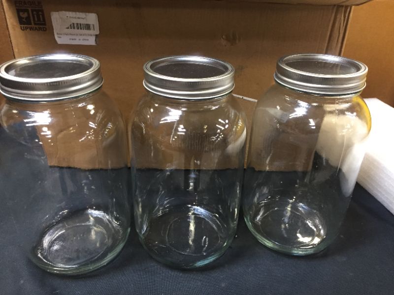 Photo 2 of 3 Pack Mason Jars 64 oz Wide Mouth with Lid and Band, Half Gallon Mason Jars with Airtight Lids , Clear Glass Mason Jars (Set of 3) (Wide Mouth)