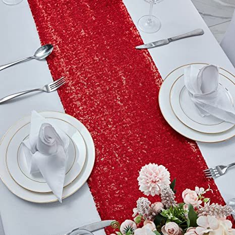 Photo 1 of 2 Pack 12 x 72 inches Burgundy Red Sequin Table Runner, Glitter Runner for Birthday Party Supplies Decorations Wedding Bachelorette Holiday Celebration Bridal Baby Shower Thanksgiving Christmas