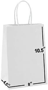 Photo 1 of [100 Bags] 8 X 4.5 X 10.5 Kraft Paper Gift Bags Bulk with Handles. Ideal for Shopping, Packaging, Retail, Party, Craft, Gifts, Wedding, Recycled, Business, Goody and Merchandise Bag (White)
