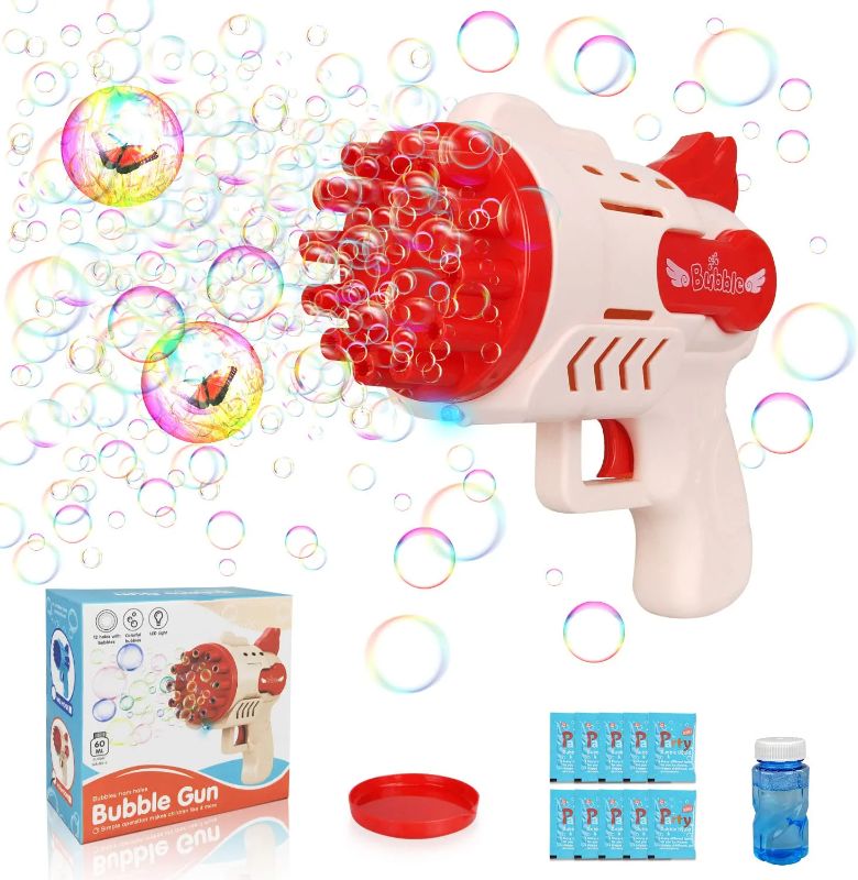 Photo 1 of Bubble Machine for Toddlers,2022 Automatic Rich Bubbles Maker Toys,Bubble Blower Outdoor Games Toys for Kids Boys and Girls,Red
