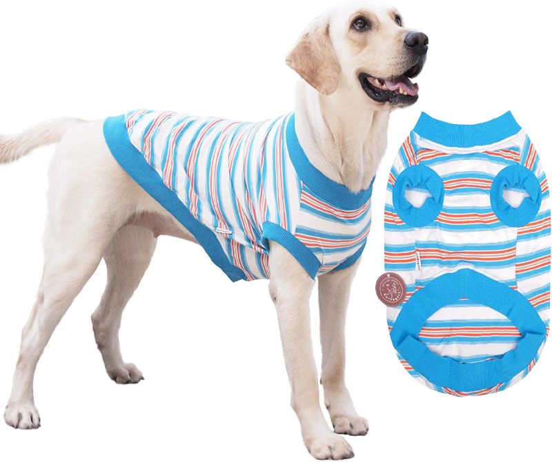 Photo 1 of 100% Cotton Striped Dog Shirt for Large Dogs, Stretchy Breathable Sleeveless Dog Clothes for Large Dogs, Surbogart by Golden 8X-Large
