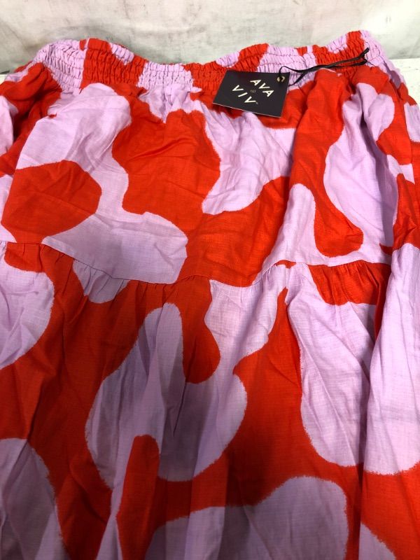 Photo 2 of Ava & Viv Women's 1X Plus Size Tiered Woven Maxi Orange Check Skirt 